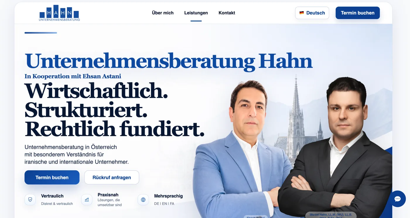 Unternehmensberatung Hahn Startseite mit Hero-Bereich