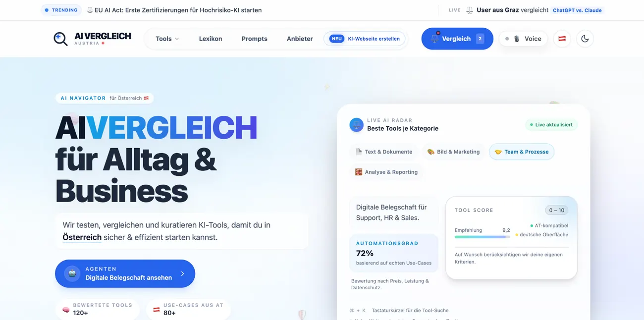 Aivergleich Startseite mit AI Navigator
